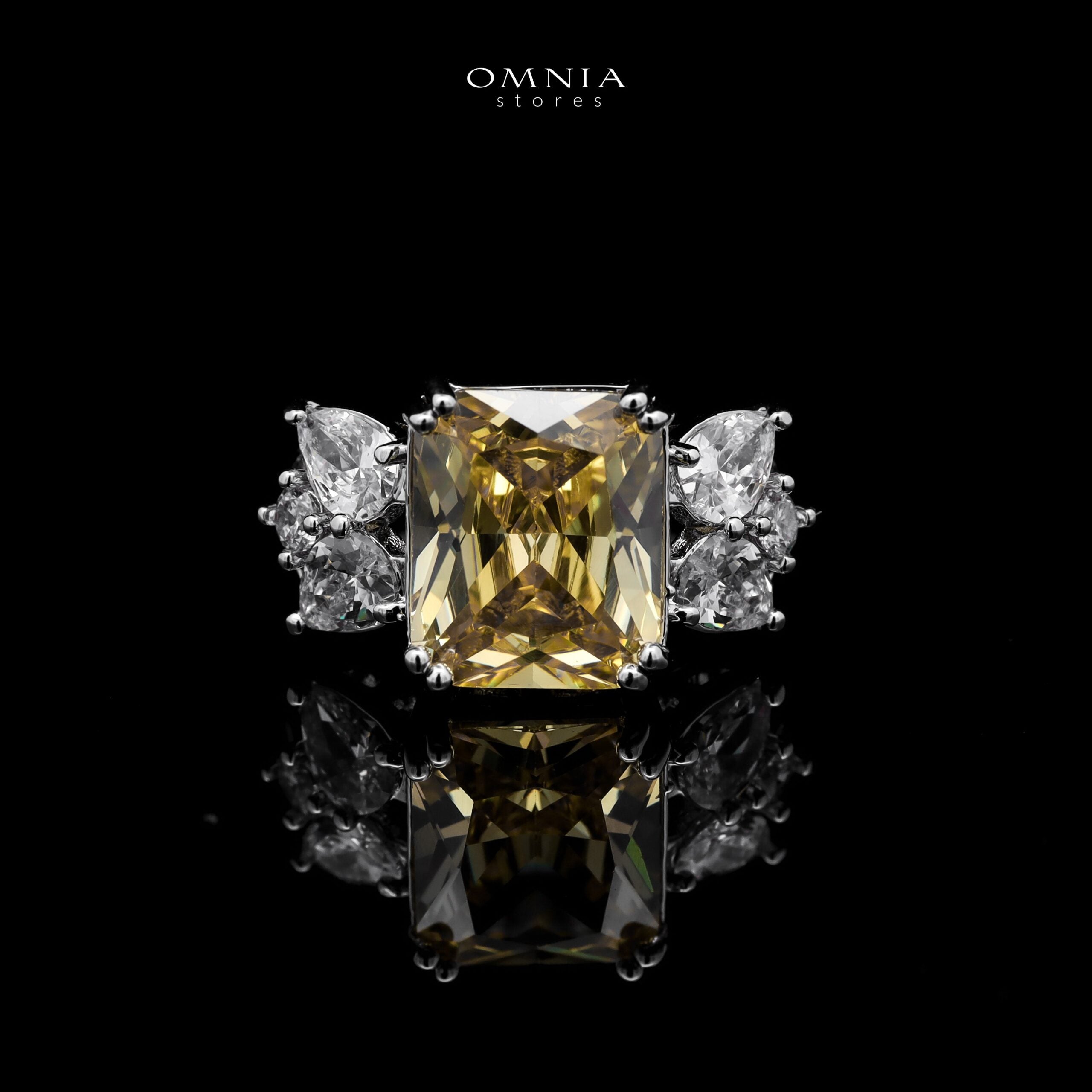 Omnia Amelia Yellow Bridal Full Set with Radiant and Pear-Cut High-Quality Simulated Diamonds in High-Quality Rhodium Plating - OMNIASTORES KSA