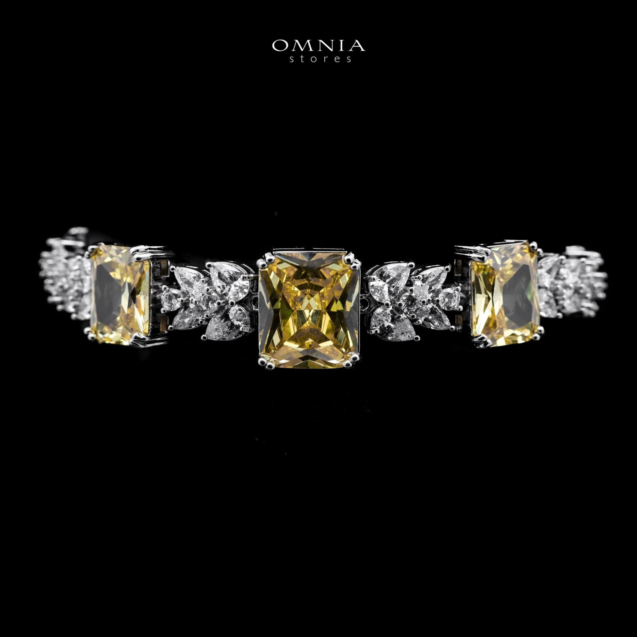 Omnia Amelia Yellow Bridal Full Set with Radiant and Pear-Cut High-Quality Simulated Diamonds in High-Quality Rhodium Plating - OMNIASTORES KSA