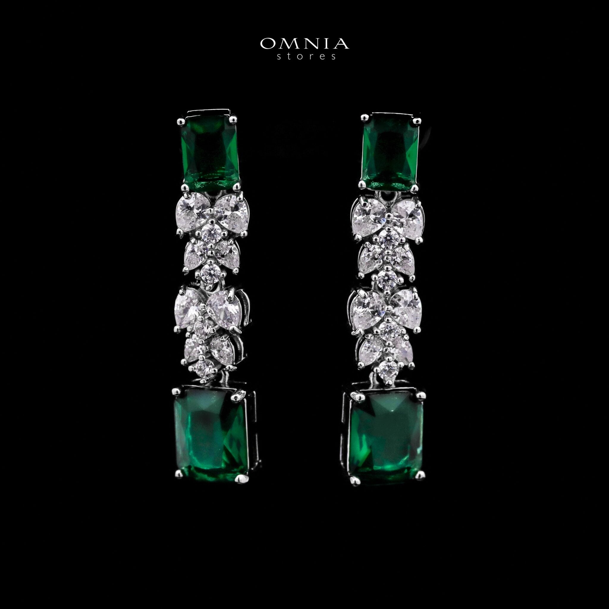 Omnia Amelia Green Bridal Full Set with Emerald and Pear-Cut High-Quality Simulated Diamonds in High-Quality Rhodium Plating - OMNIASTORES KSA