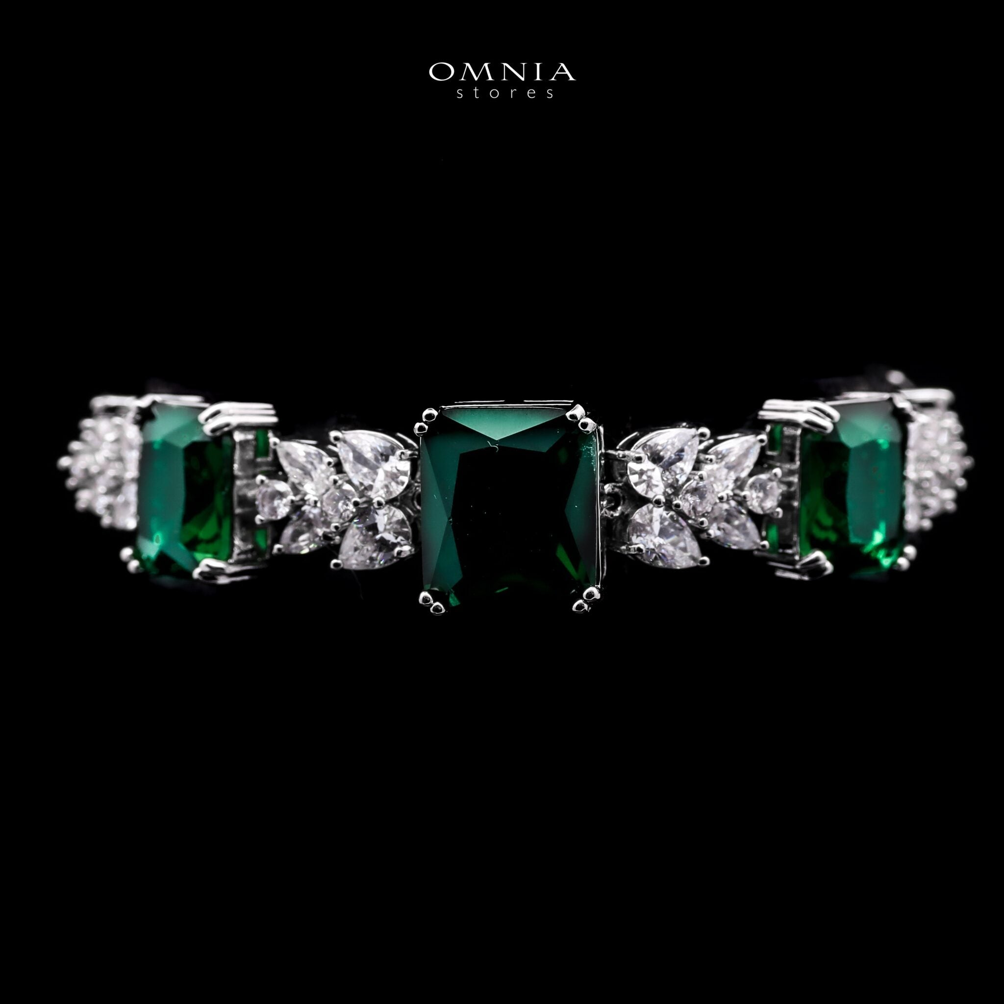 Omnia Amelia Green Bridal Full Set with Emerald and Pear-Cut High-Quality Simulated Diamonds in High-Quality Rhodium Plating - OMNIASTORES KSA