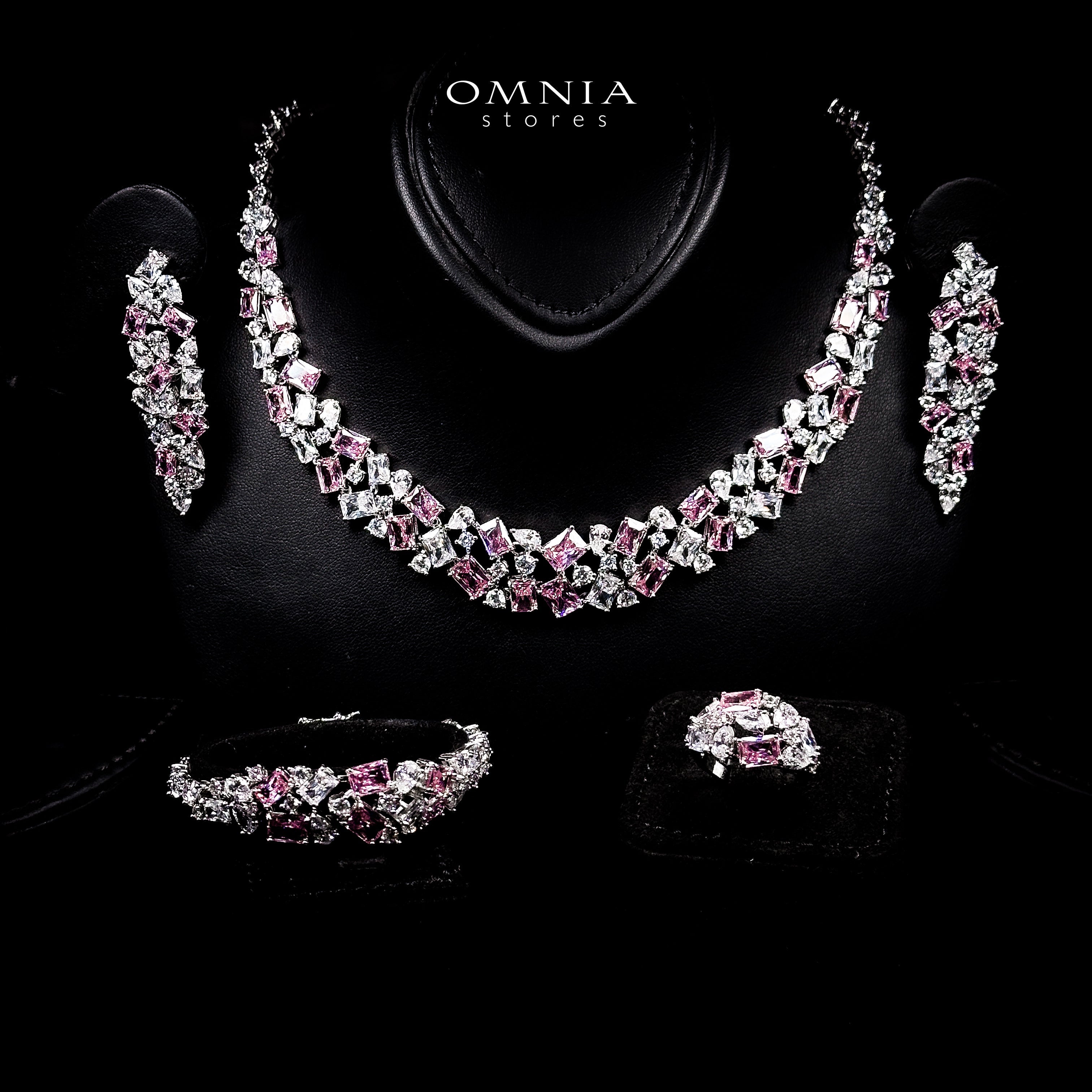 Omnia Anastasia Pink Luxury Bridal Full Set in High Quality Zircon Stone in Rhodium Plated - OMNIASTORES UAE