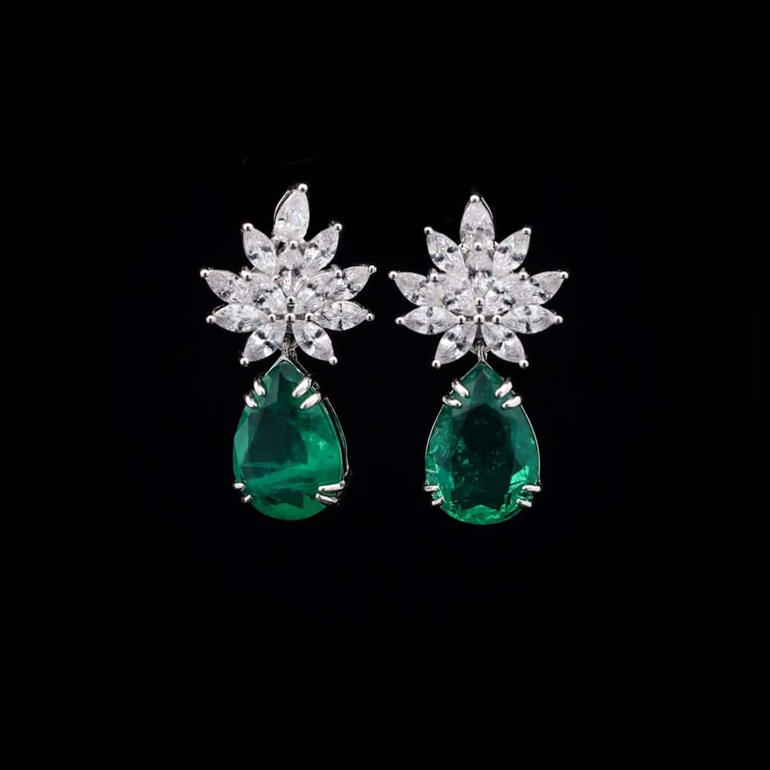 Omnia Cidra Green Earrings in 92.5 Silver High Quality Simulated Diamonds
