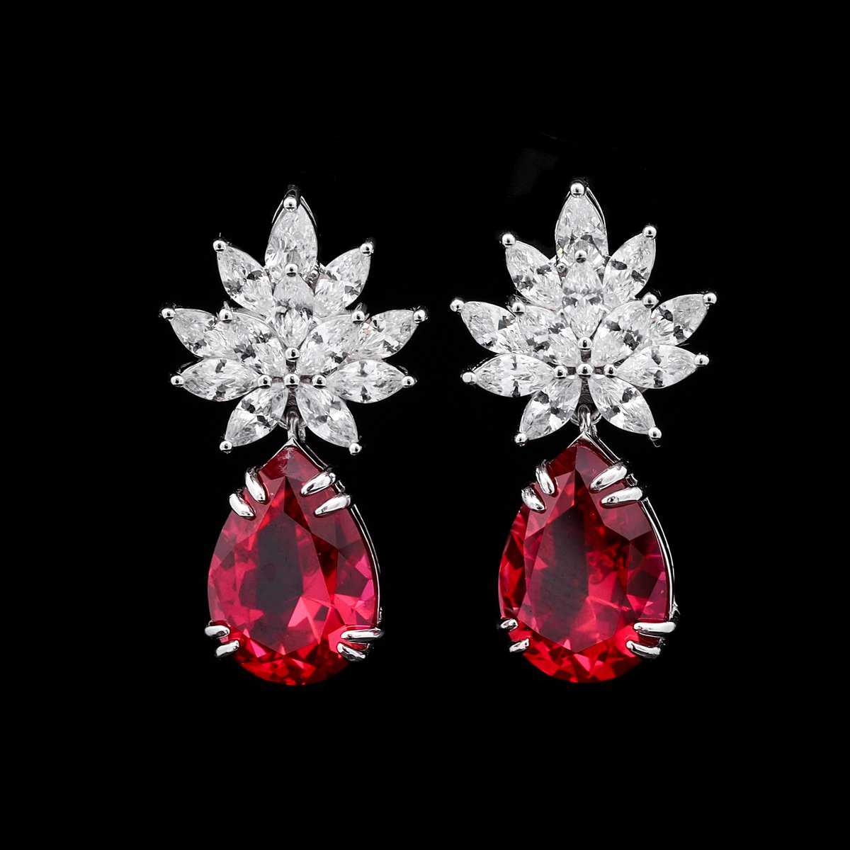 Omnia Cidra Red Earrings in 92.5 Silver High Quality Simulated Diamonds - OMNIASTORES UAE