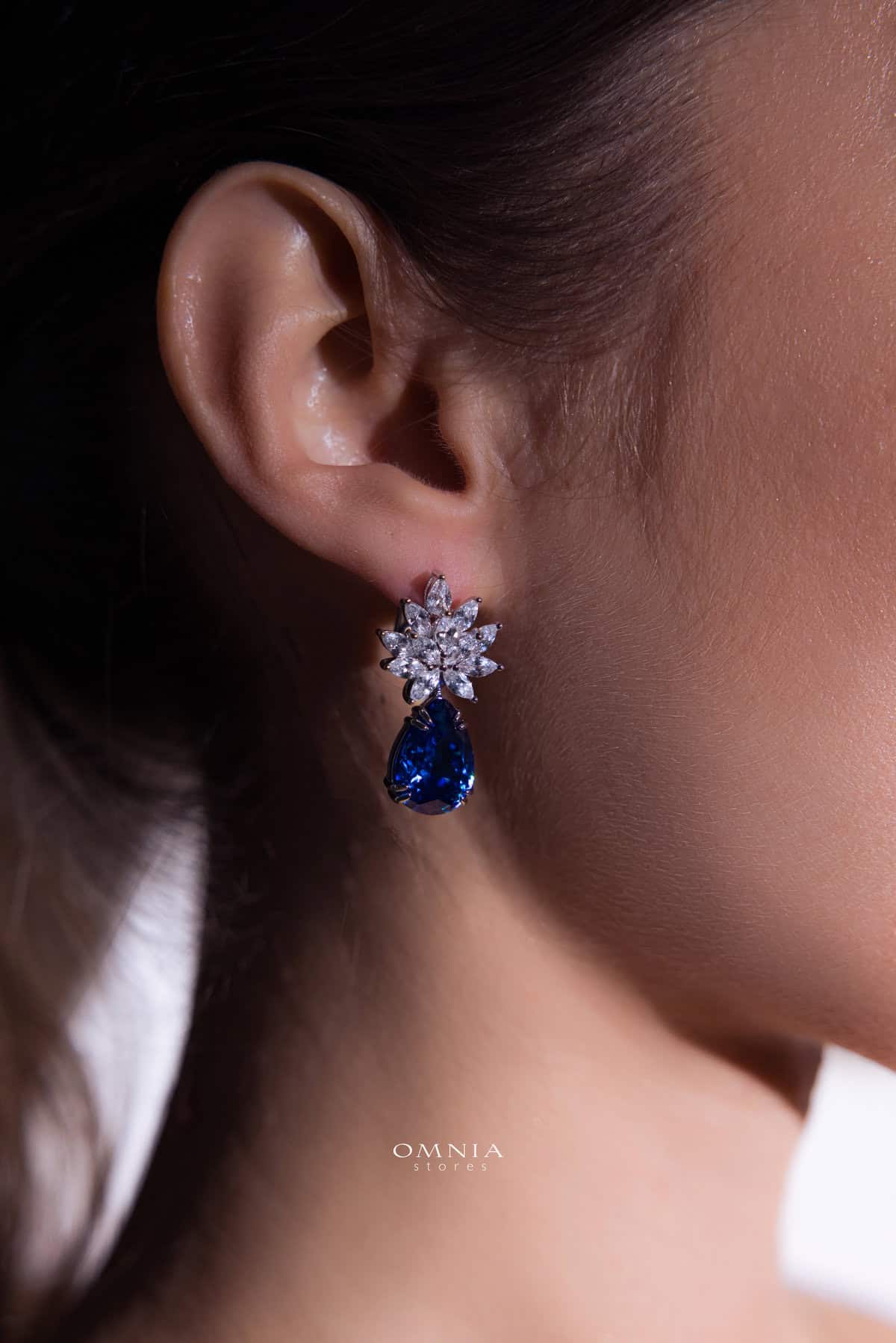 Omnia Cidra Blue Earrings In 92.5 Silver High Quality Simulated diamonds - OMNIASTORES UAE