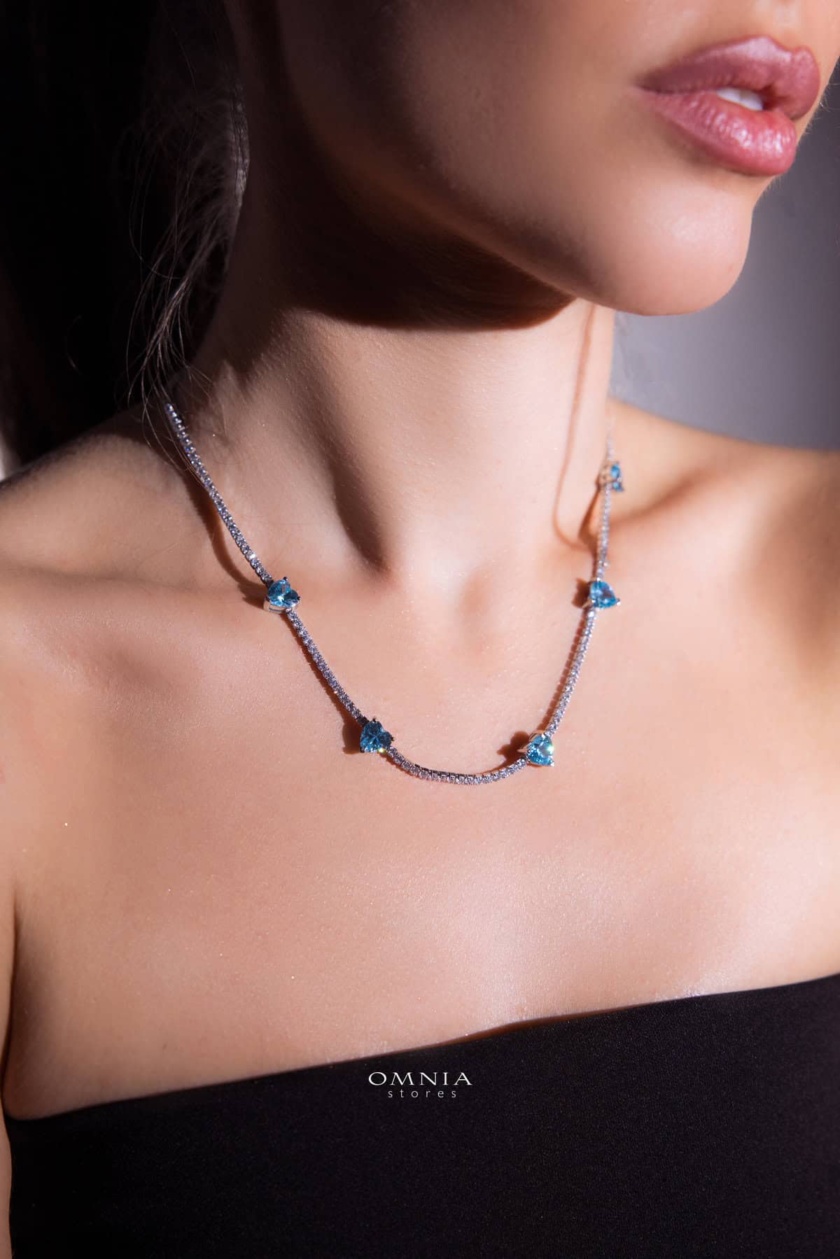 Omnia Louise Sky Blue Necklace In 92.5 Silver High Quality Simulated Diamonds - OMNIASTORES KSA
