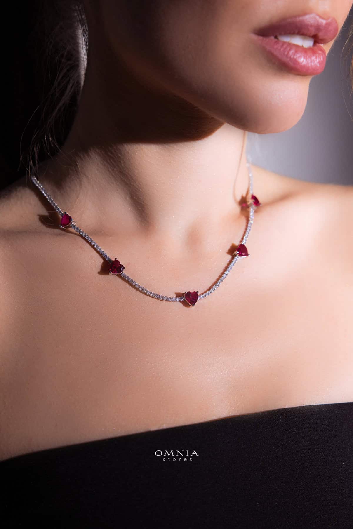 Omnia Louise Red Necklace 92.5 Silver In High Quality Simulated diamonds - OMNIASTORES UAE