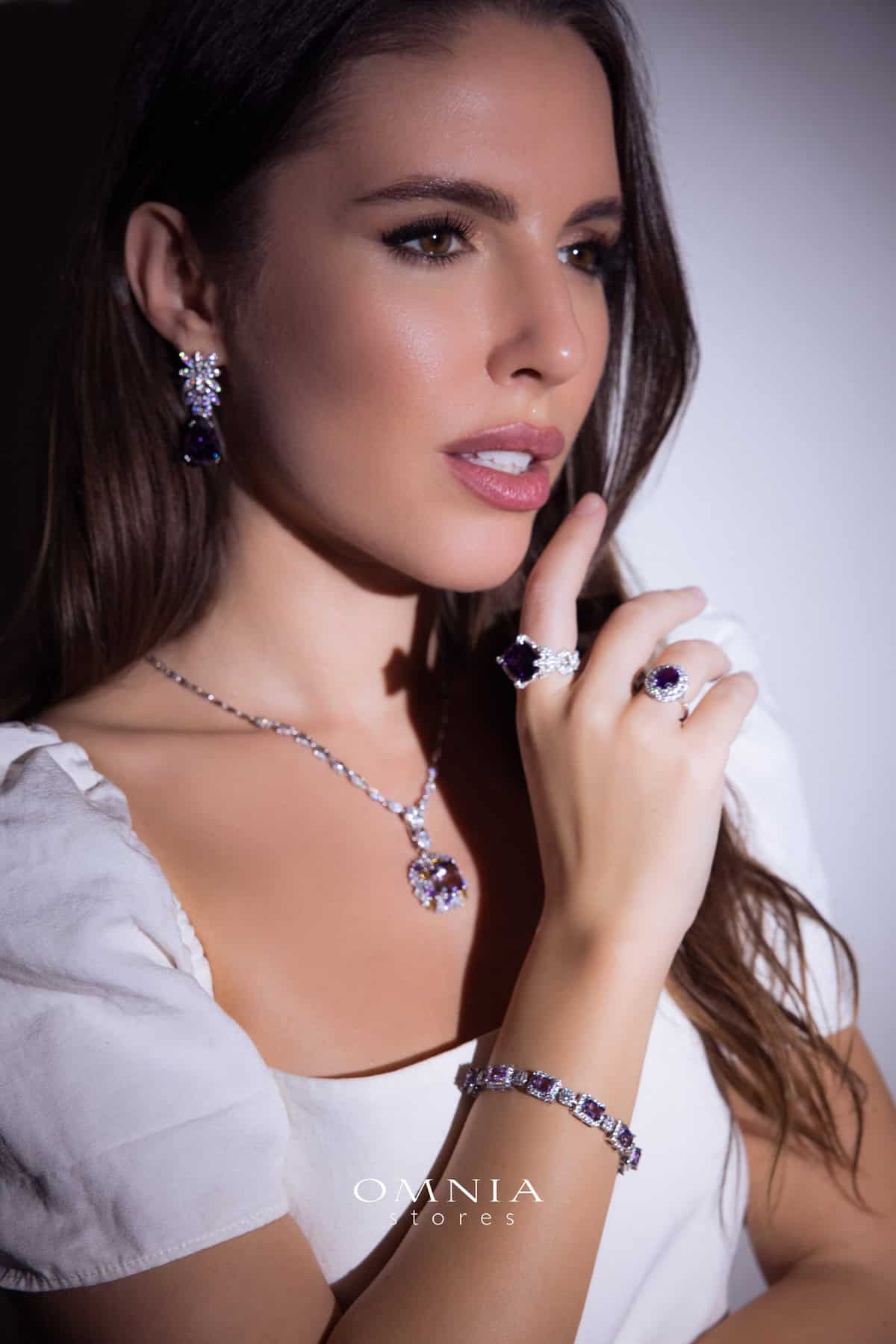 Omnia Farhana Ring 92.5 Silver High Quality Simulated diamonds - OMNIASTORES UAE