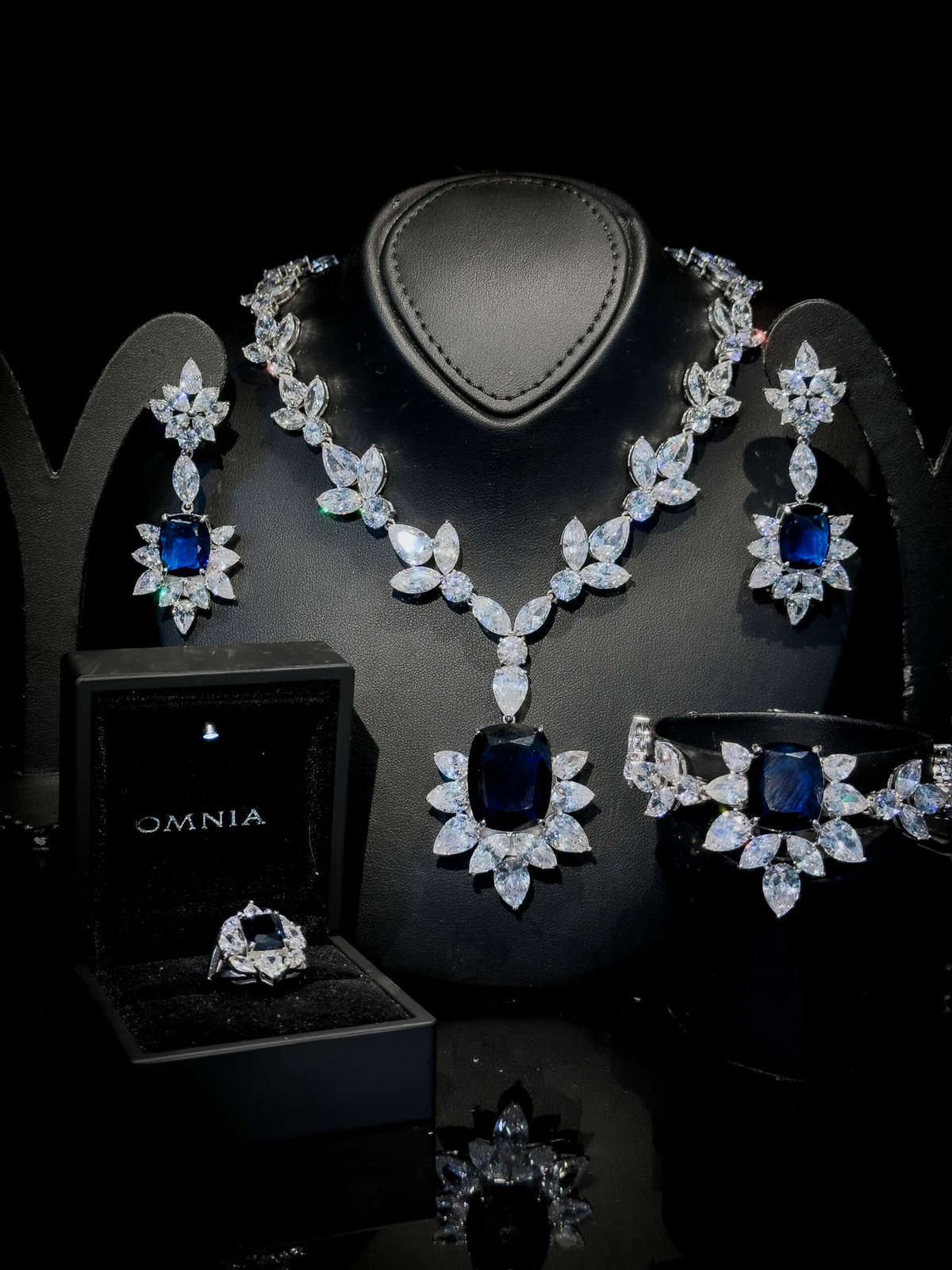 Omnia Medusa Blue Bridal Full Set in 925 Silver High Quality Simulated diamonds - OMNIASTORES UAE