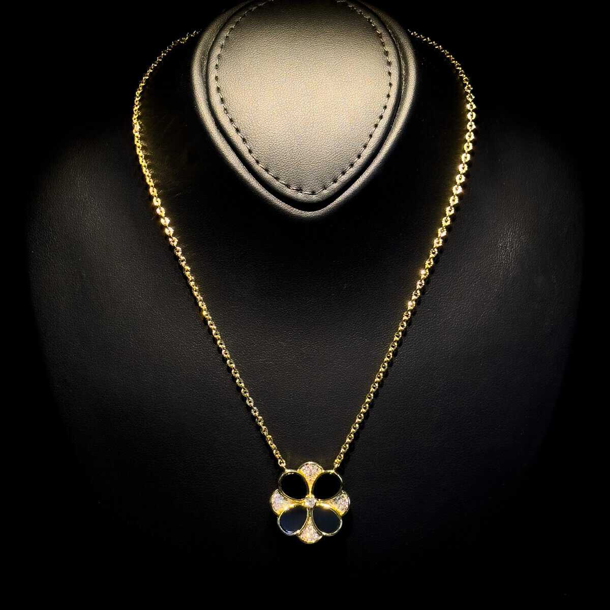 Omnia Hina Full Set in Black Agate Stone in High Quality Zircon Stone in Rhodium Plated - OMNIASTORES UAE