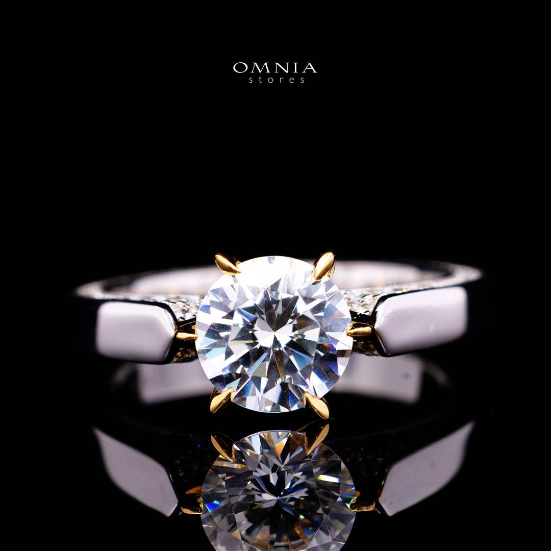 Omnia Mahnoor Gold With Silver Ring In 925 Silver High Quality Certified Lab Crafted Stones - OMNIASTORES KSA