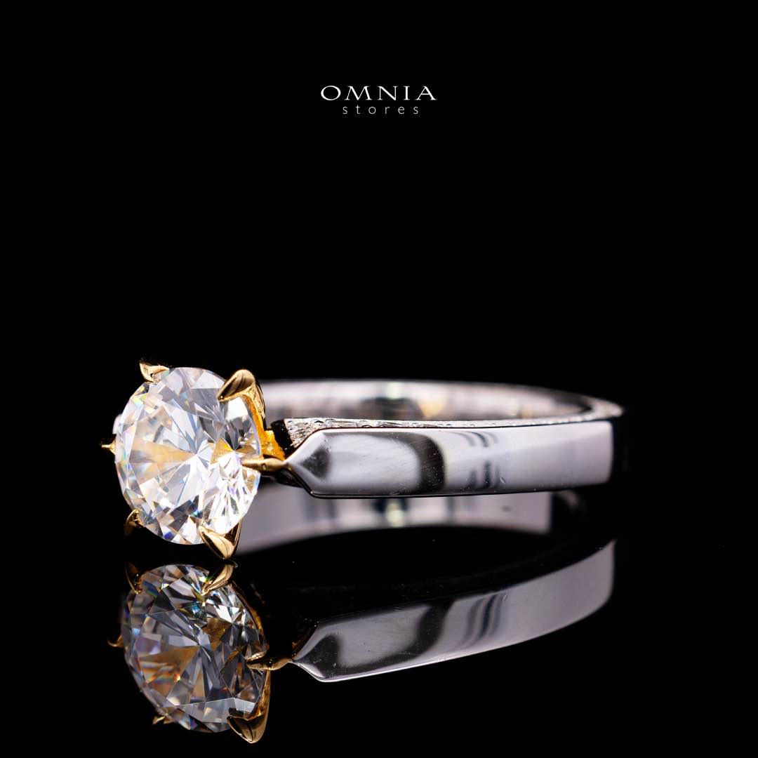 Omnia Mahnoor Gold With Silver Ring In 925 Silver High Quality Certified Lab Crafted Stones - OMNIASTORES KSA