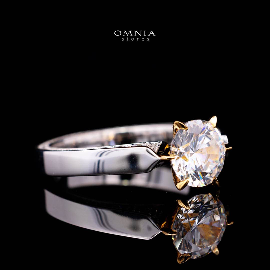 Omnia Mahnoor Gold With Silver Ring In 925 Silver High Quality Certified Lab Crafted Stones - OMNIASTORES KSA