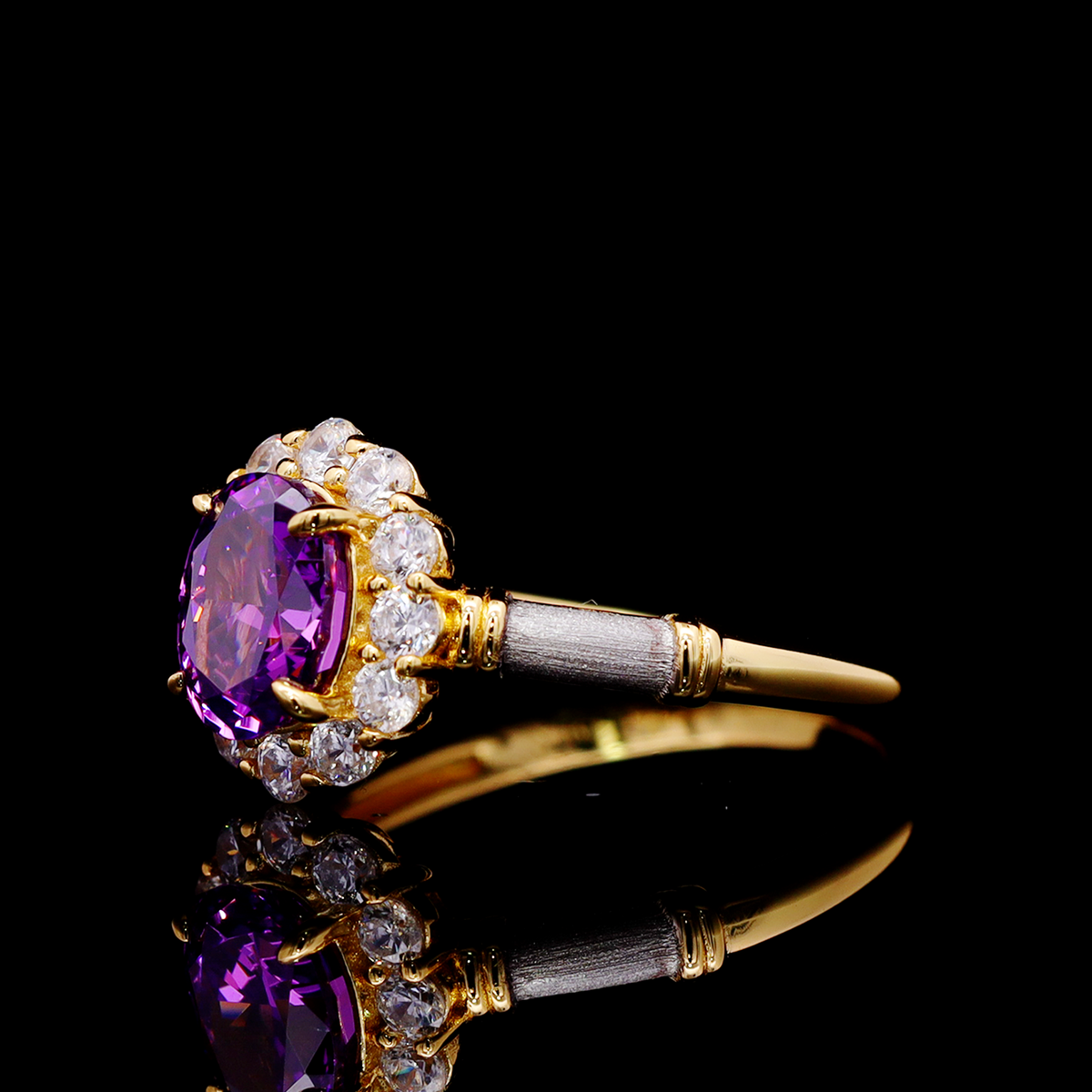 Omnia Amalya Flower Purple Gold Ring In 925 Silver High Quality Lab Crafted Stones