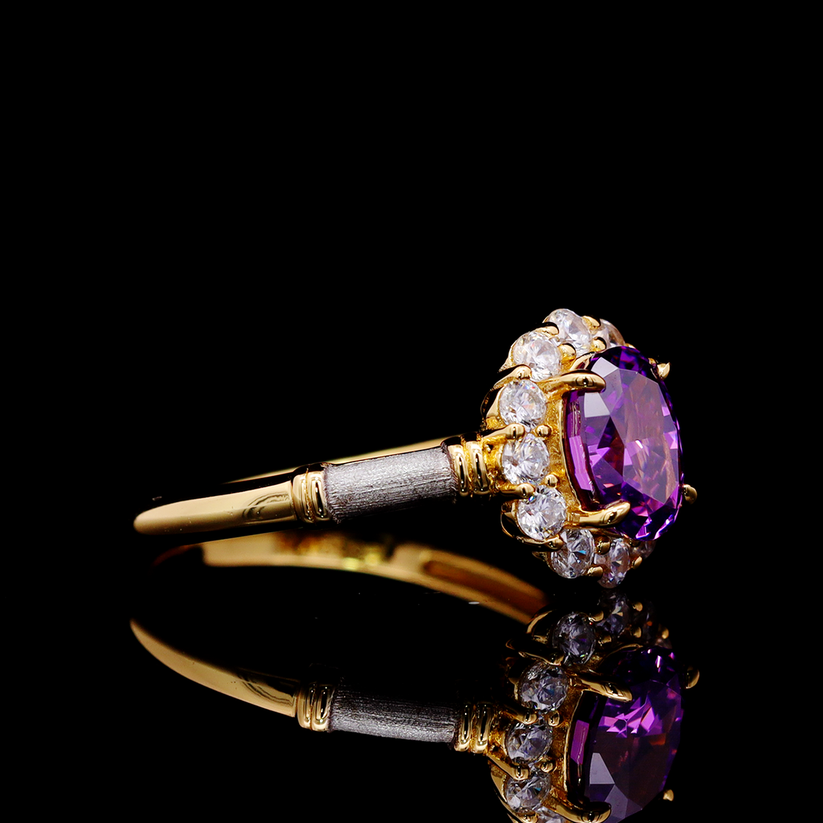 Omnia Amalya Flower Purple Gold Ring In 925 Silver High Quality Lab Crafted Stones