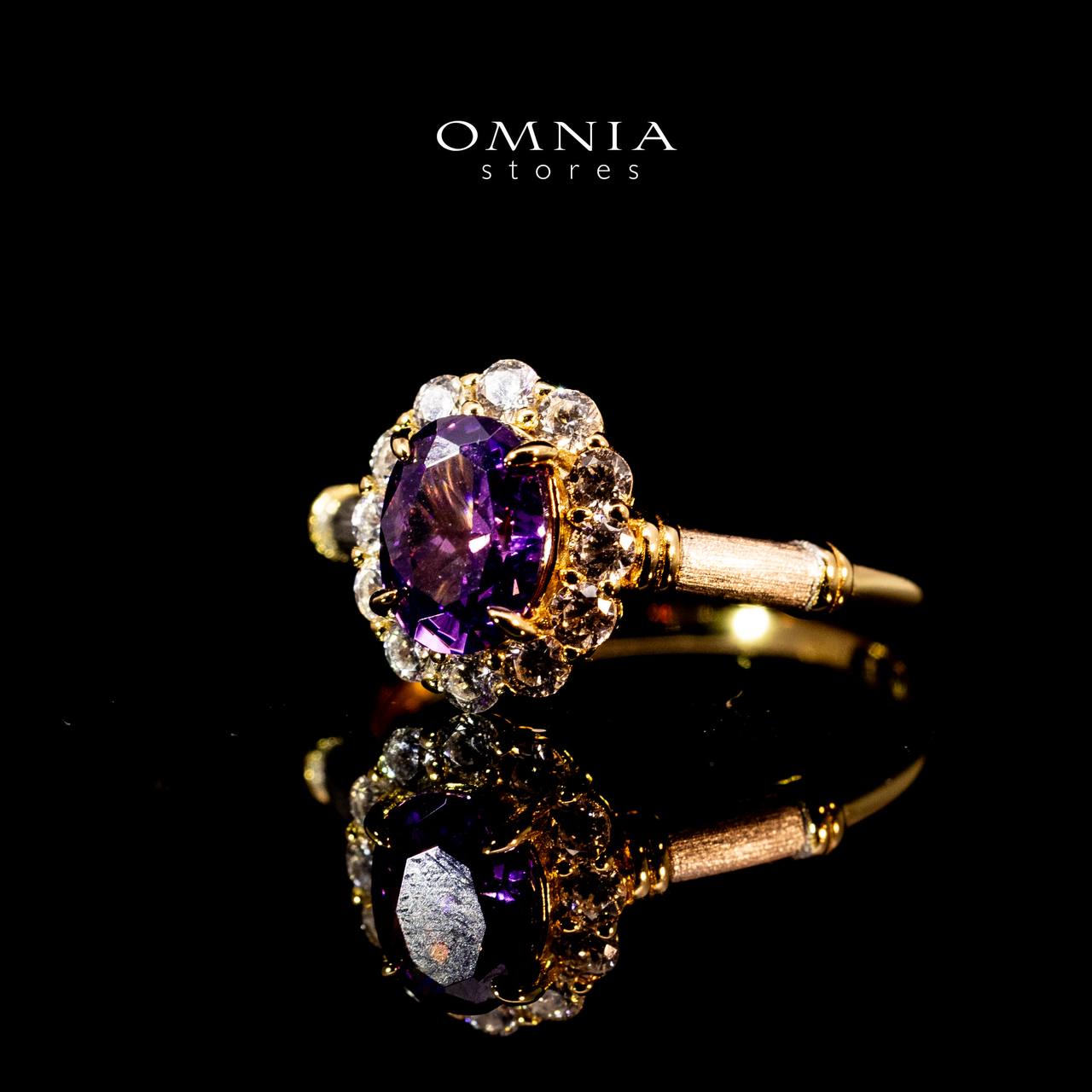Omnia Amalya Flower Purple Gold Ring In 925 Silver High Quality Certified Lab Crafted Stones