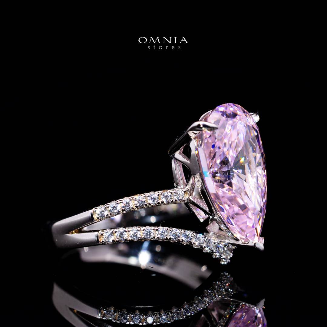 Omnia Zahina Pink and White Silver Ring With High Quality Certified Lab Crafted Stones In 925 Silver