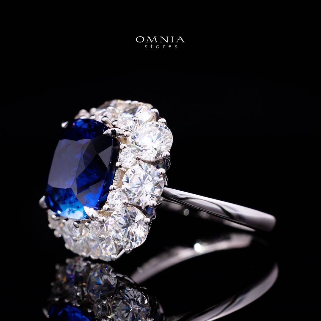 Omnia Hinza Blue Cushion Cut Ring With High Quality Certified Lab Crafted Stones In 925 Silver - OMNIASTORES KSA