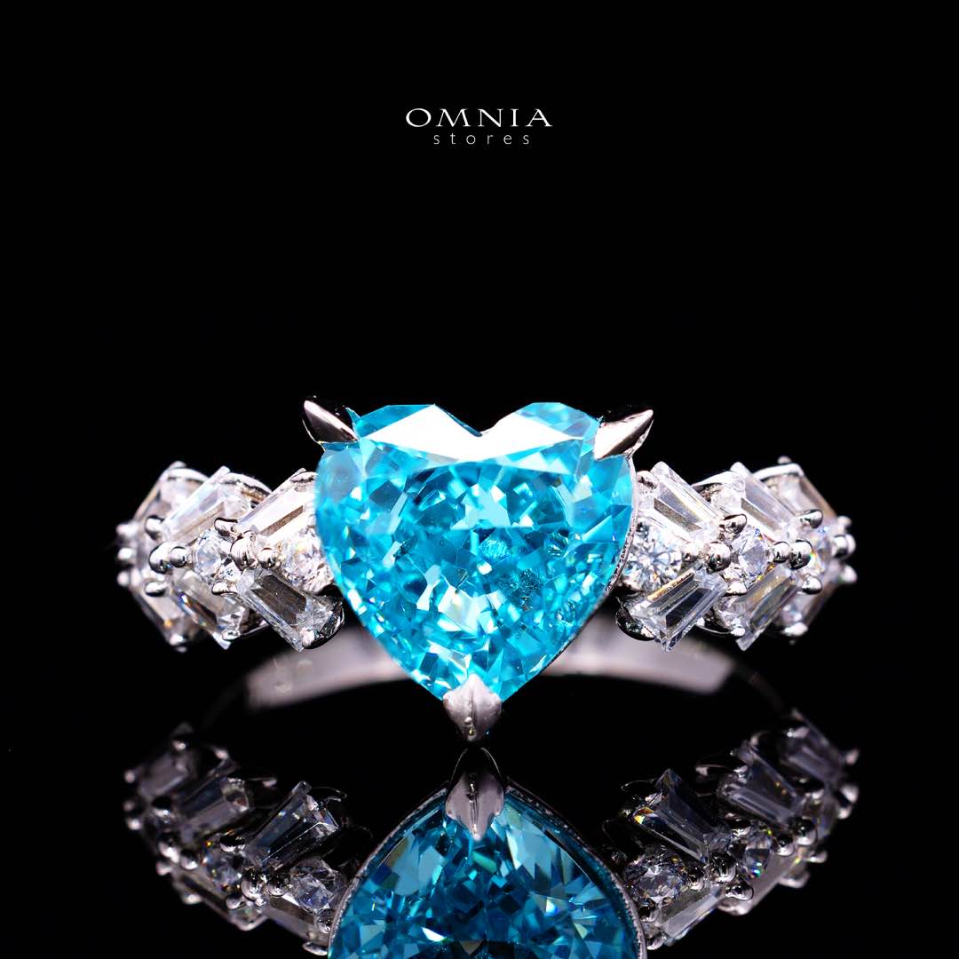 Omnia Saby Heart Sky Blue Heart Ring With High Quality Certified Lab Crafted Stones In 925 Silver - OMNIASTORES KSA