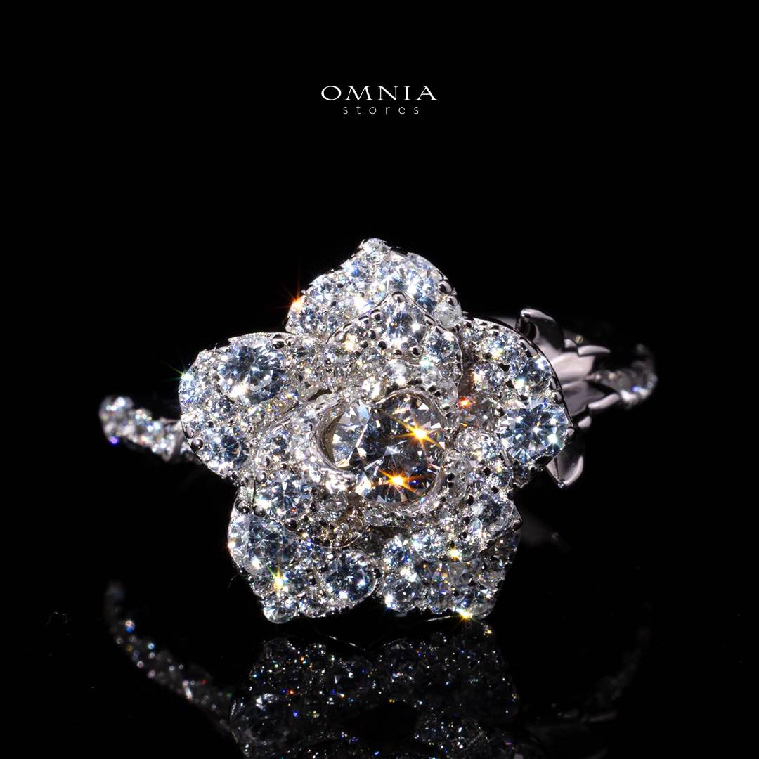 Omnia Haniya White Rose Ring In 925 Silver High Quality Certified Lab Crafted Stones