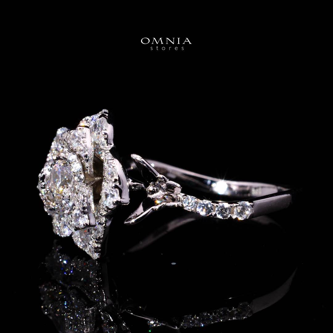 Omnia Haniya White Rose Ring In 925 Silver High Quality Certified Lab Crafted Stones