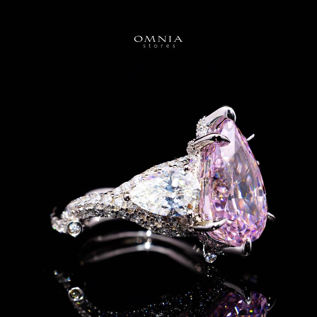 Omnia Fayruz Pink and White Silver Ring With High Quality Certified Lab Crafted Stones In 925 Silver