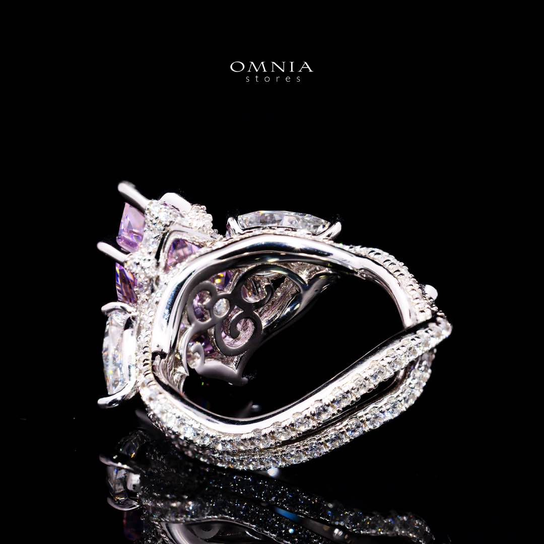 Omnia Fayruz Pink and White Silver Ring With High Quality Certified Lab Crafted Stones In 925 Silver