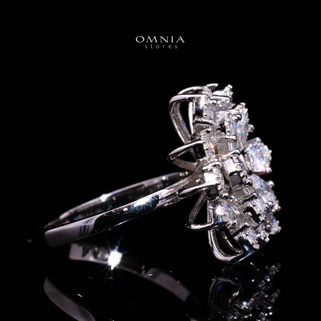 Omnia Damiyah White Floral Silver Ring in 925 Silver with High Quality Simulated Diamonds