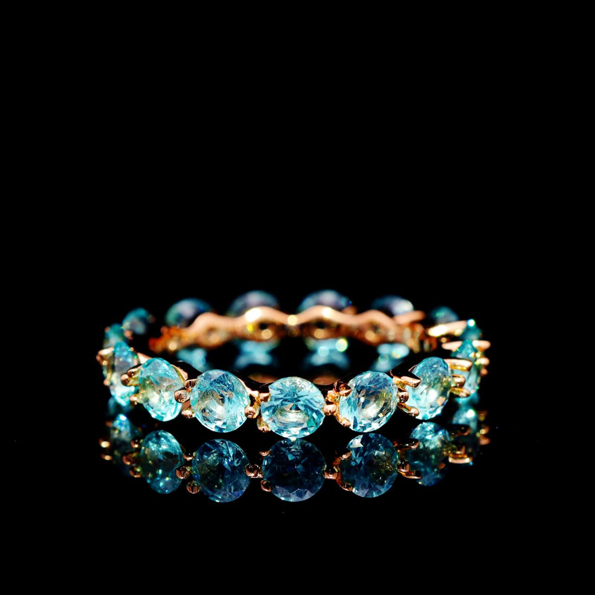Jemima Turquoise Eternity Ring with Certificate | High-Quality Simulated Diamonds in 925 Sterling Silver, Gold-Plated