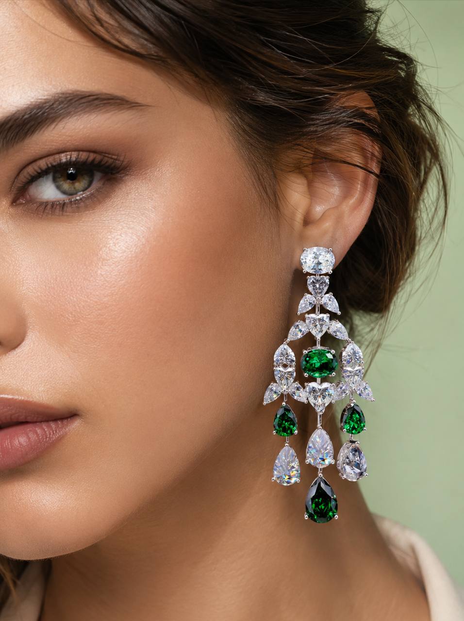 Kinza Green and White Earring with High Premium Signature Stones and Certificate in 925 Silver - OMNIASTORES KSA