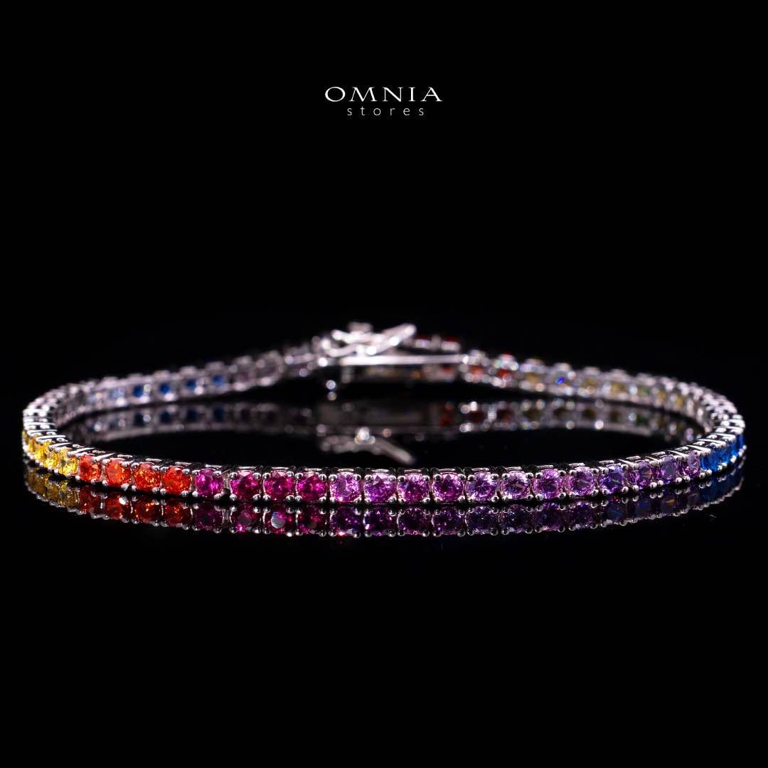 Omnia Tasneem Multi-Colored Tennis Bracelet 2.5mm in 92.5 Silver with High-Quality Simulated Diamonds - OMNIASTORES KSA