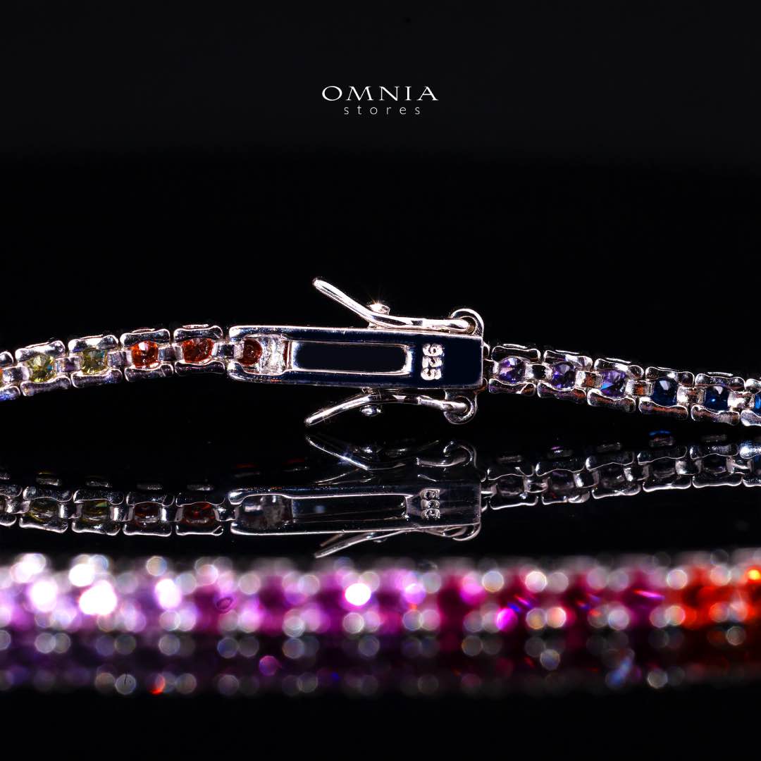 Omnia Tasneem Multi-Colored Tennis Bracelet 2.5mm in 92.5 Silver with High-Quality Simulated Diamonds - OMNIASTORES KSA