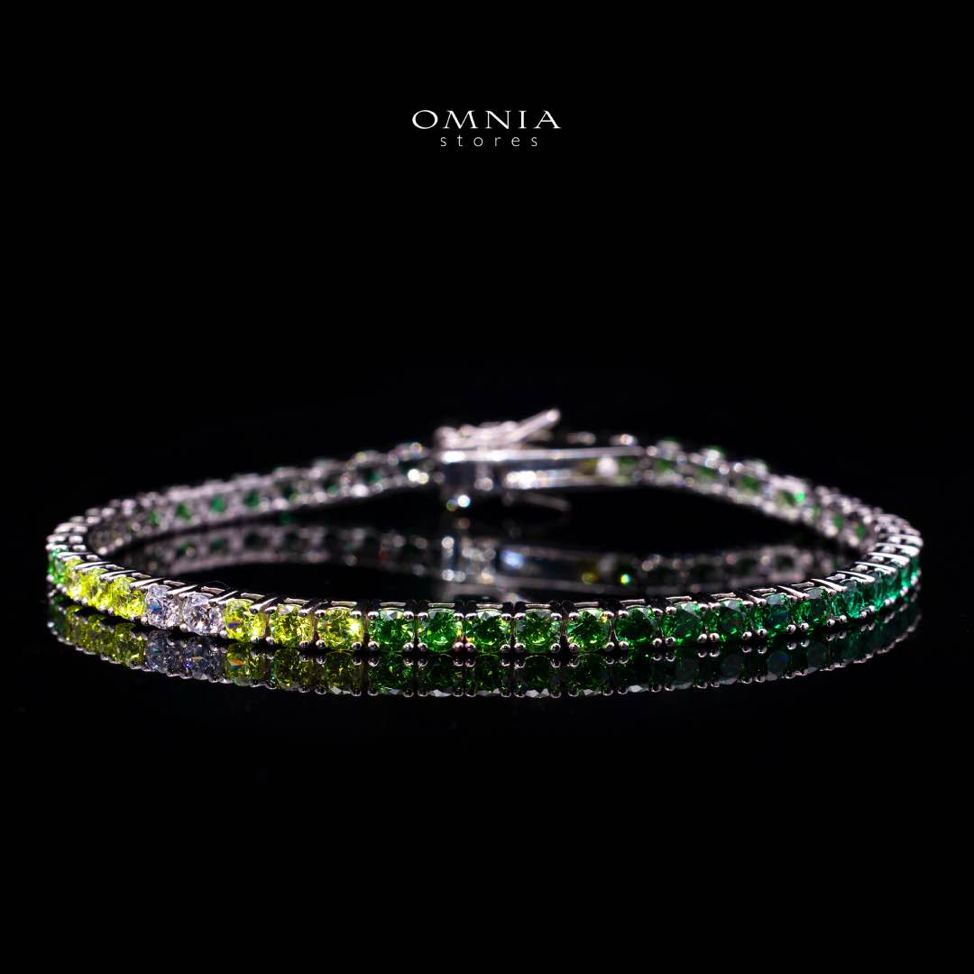 Omnia Tasneem Green 3mm Tennis Bracelet in 92.5 Silver High Quality Simulated diamonds - OMNIASTORES KSA
