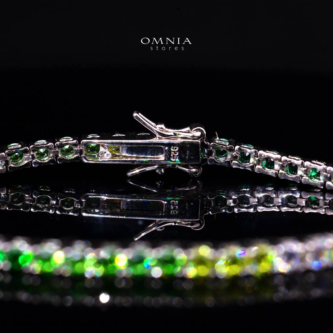 Omnia Tasneem Green 3mm Tennis Bracelet in 92.5 Silver High Quality Simulated diamonds - OMNIASTORES KSA