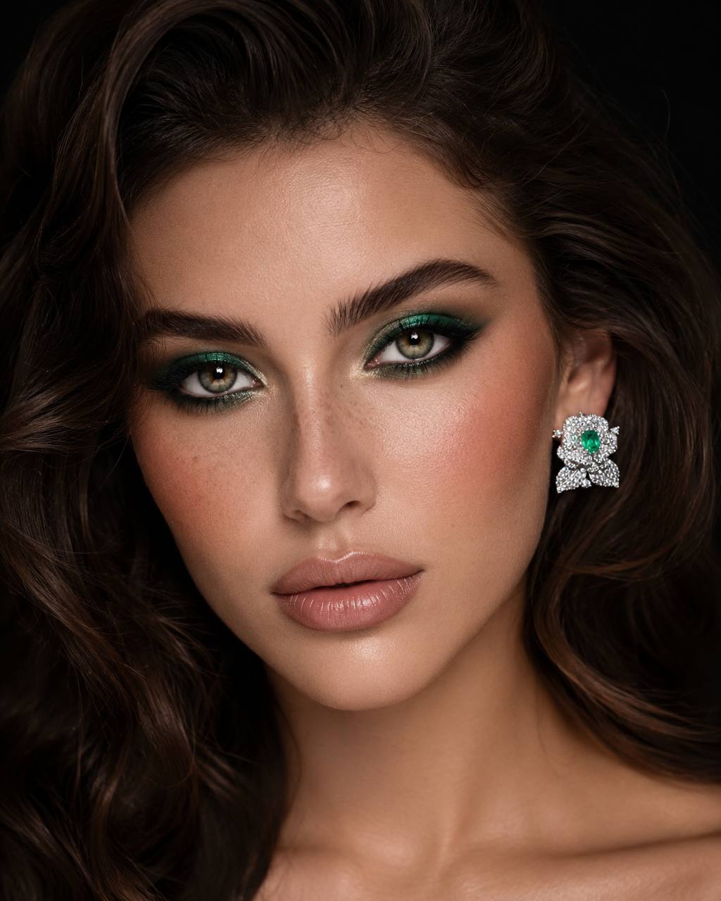 Omnia Laina White and Green Clip Earrings With High Quality Simulated Diamonds in 925 Silver - OMNIASTORES KSA