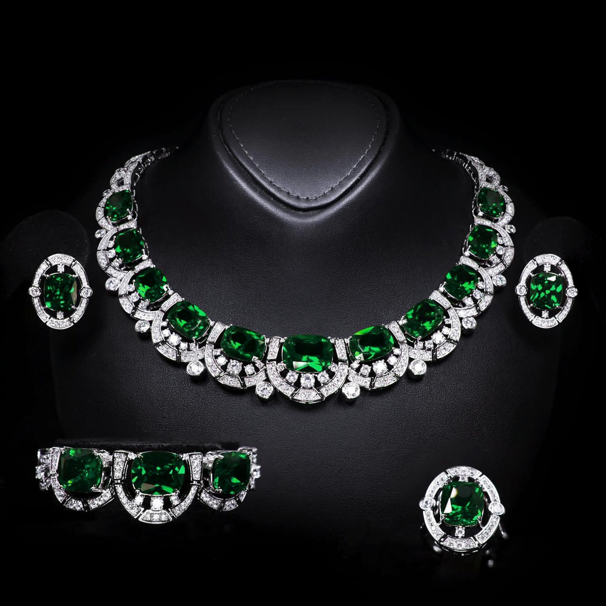 Liah Green Luxury Bridal Full Set with High-Quality Zircon Stones Premium Rhodium Plating