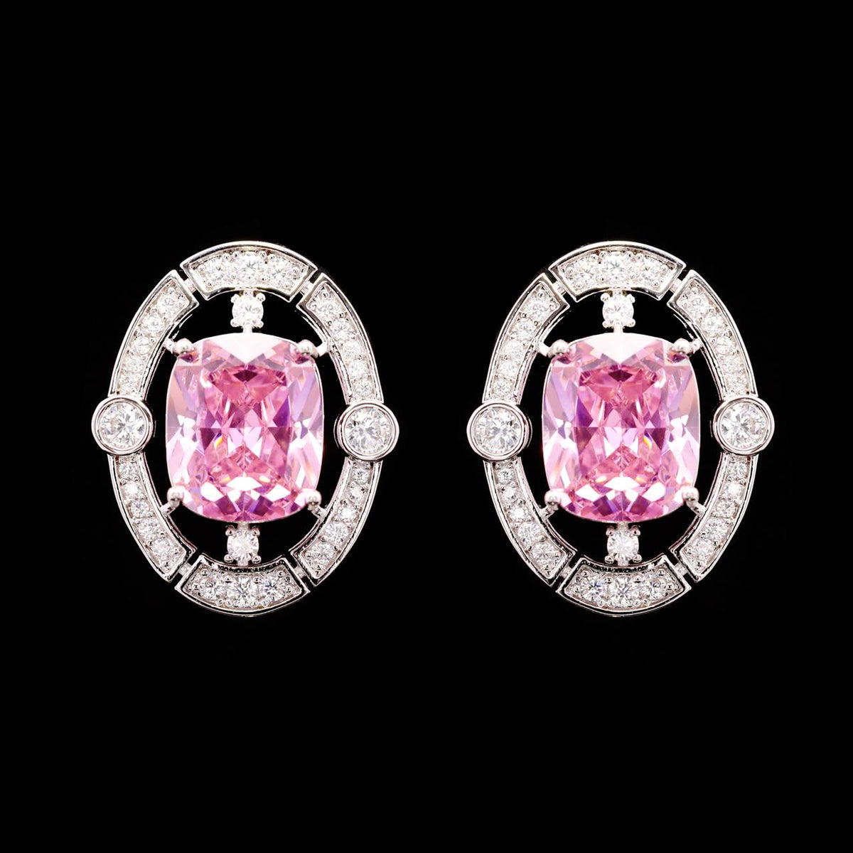 Liah Pink Luxury Bridal Earring with High-Quality Zircon Stones Premium Rhodium Plating