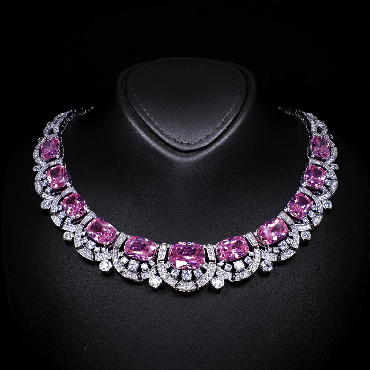 Liah Pink Luxury Bridal Necklace with High-Quality Zircon Stones Premium Rhodium Plating