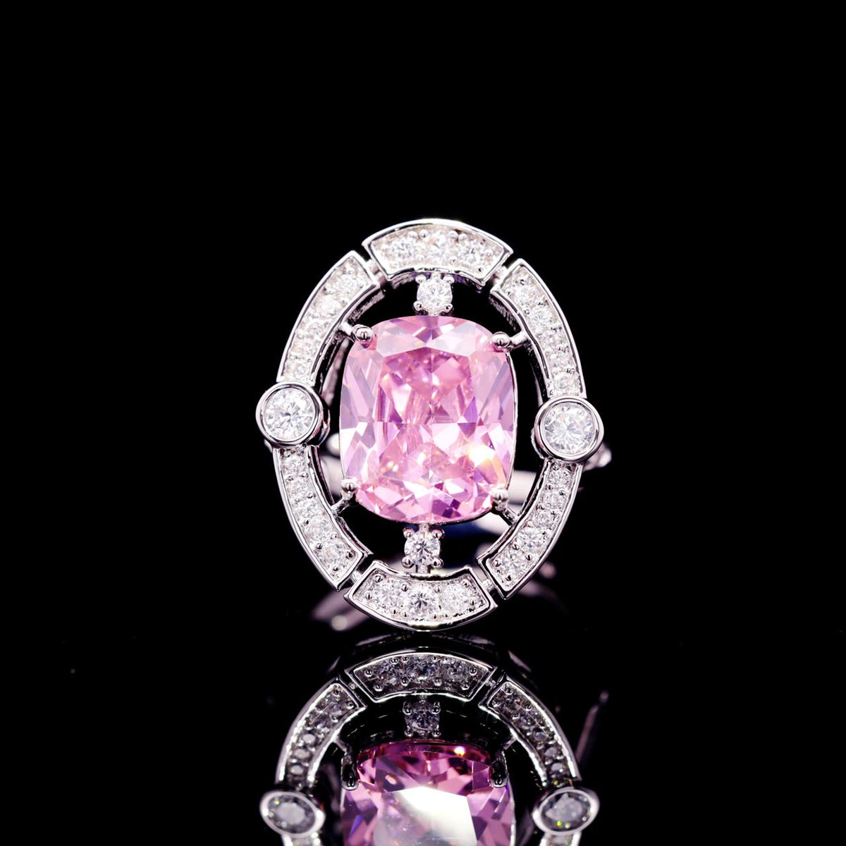 Liah Pink Luxury Bridal Ring with High-Quality Zircon Stones Premium Rhodium Plating