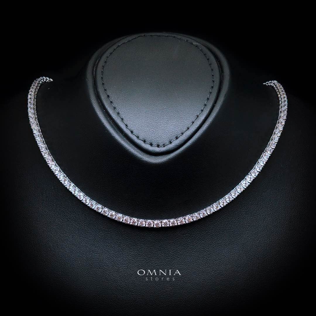 Omnia Shams 3mm Tennis Necklace in 925 Silver High Quality Simulated diamonds - OMNIASTORES KSA