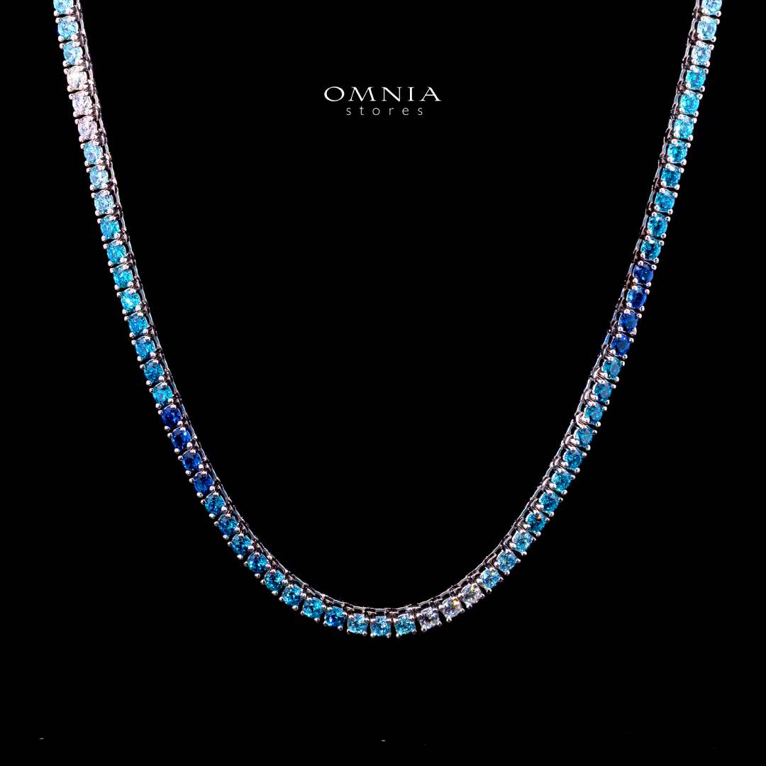 Omnia Saleen Blue Tennis Necklace 3mm 42cm in 92.5 Silver with High Quality Simulated Diamonds - OMNIASTORES KSA