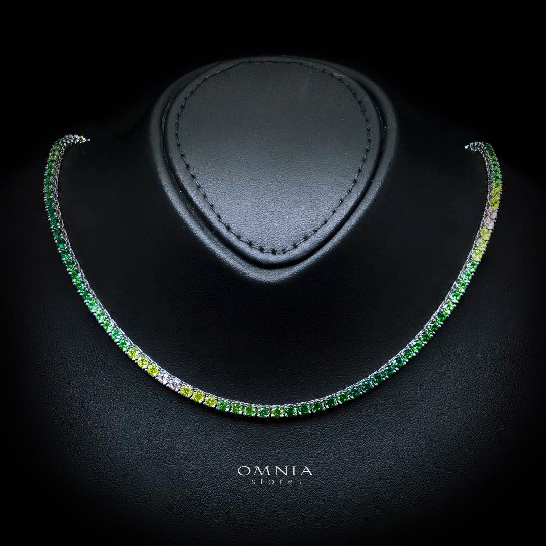 Omnia Saleen Green 3mm Tennis Necklace 42cm in 92.5 Silver High Quality Simulated diamonds - OMNIASTORES KSA