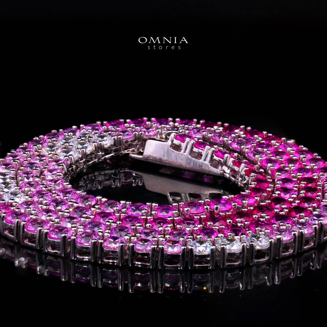 Omnia Saleen Pink 3mm Tennis Necklace 42cm in 925 Silver High Quality Simulated diamonds - OMNIASTORES KSA