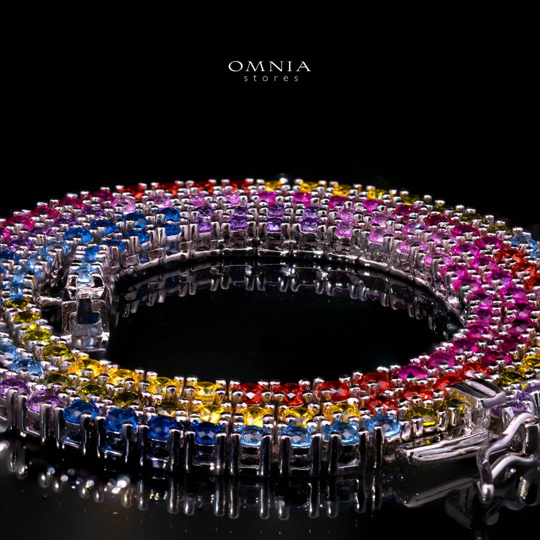 Omnia Saleen Multi-Colored Tennis Necklace 2.5mm in 92.5 Silver with High-Quality Simulated Diamonds - OMNIASTORES KSA