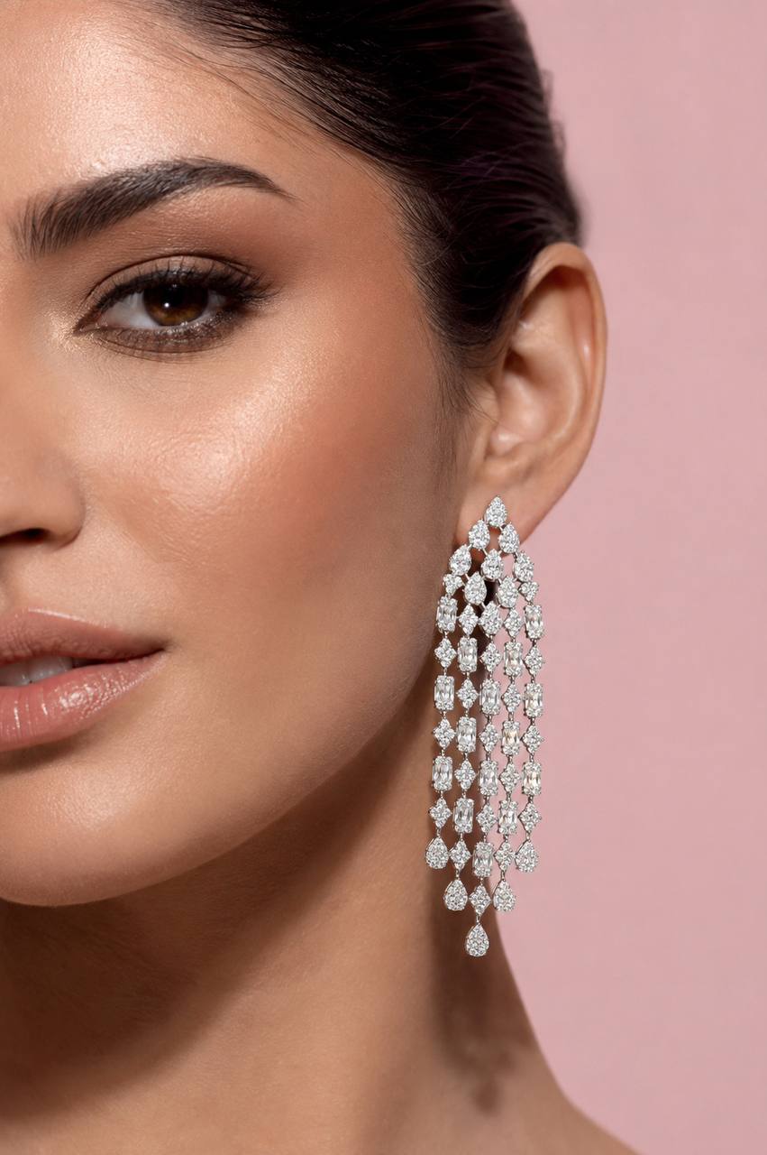 Melany White Drop Earrings in 925 Silver With High Quality Simulated Diamonds - OMNIASTORES KSA