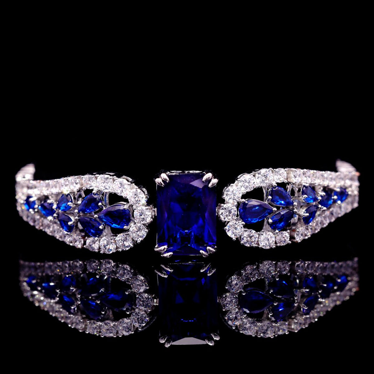 Nadirra Blue Luxury Bridal Bracelet with High-Quality Zircon Stones Premium Rhodium Plating