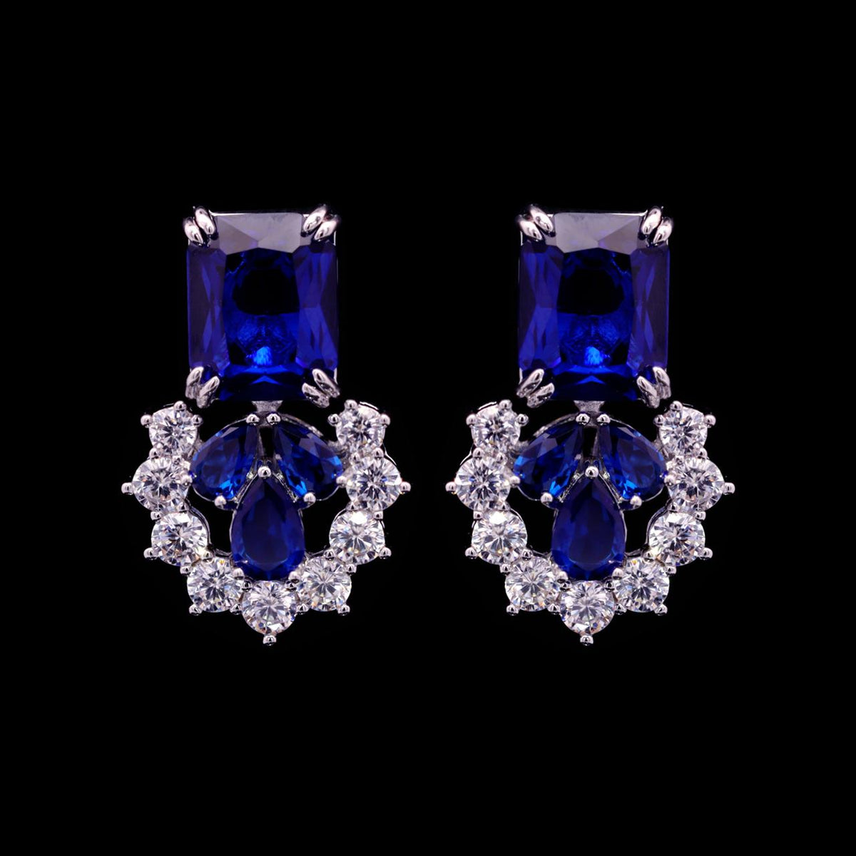 Nadirra Blue Luxury Bridal Earring with High-Quality Zircon Stones Premium Rhodium Plating