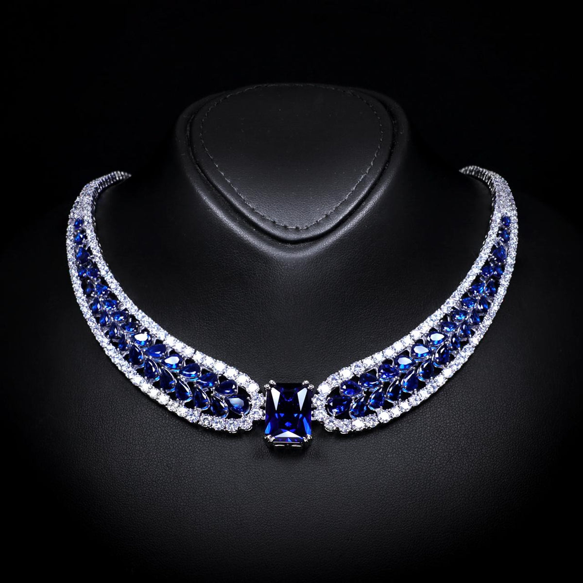 Nadirra Blue Luxury Bridal Necklace with High-Quality Zircon Stones Premium Rhodium Plating