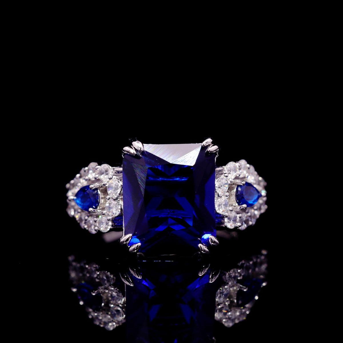 Nadirra Blue Luxury Bridal Ring with High-Quality Zircon Stones Premium Rhodium Plating
