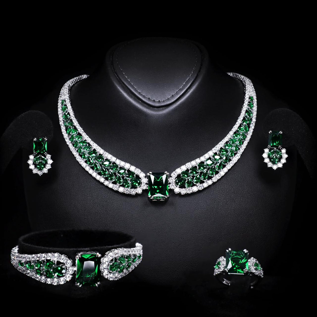 Nadirra Green Luxury Bridal Full Set with High-Quality Zircon Stones Premium Rhodium Plating