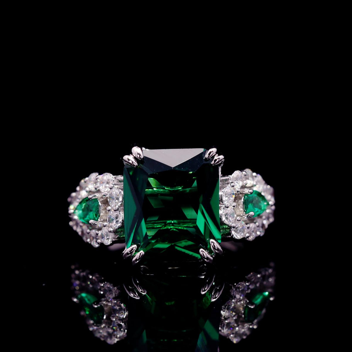 Nadirra Green Luxury Bridal Ring with High-Quality Zircon Stones Premium Rhodium Plating